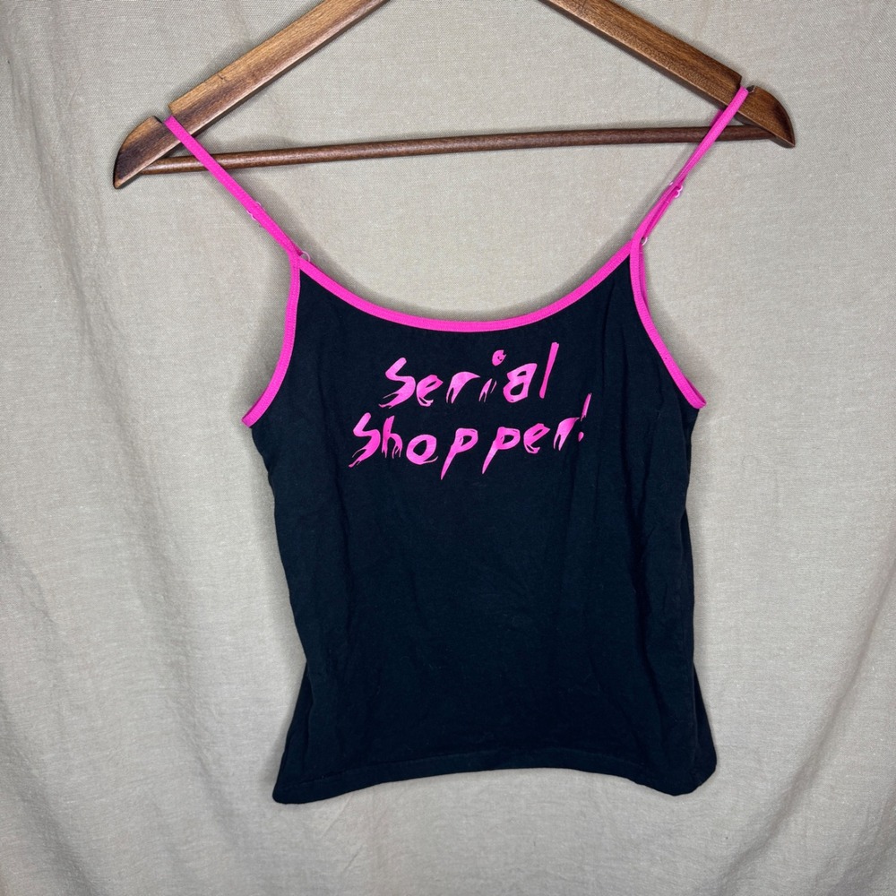 Y2K Mixit Serial Shopper Graphic Cami Tank Top Black Pink Medium